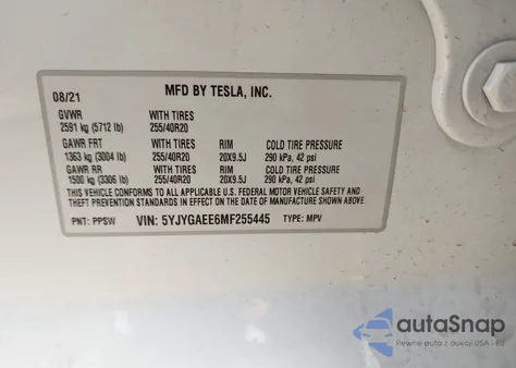 2021 Tesla Model Y Long Range Dual Motor All-Wheel Drive из США, поврежденный, VIN 5YJYGAEE6MF255445